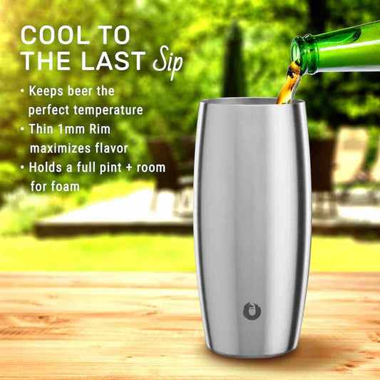 Stainless Steel Beer Glass Set, Set of 2 - Shimmer Pink