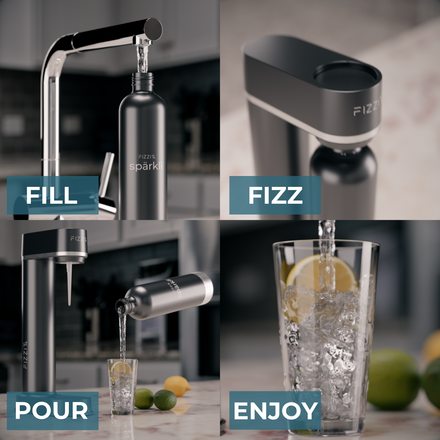 FIZZIT™ Spärklï Carbonated Water Soda Maker with Stainless Steel Bottle – Dishwasher Safe Bottles - Sparkling Water Maker