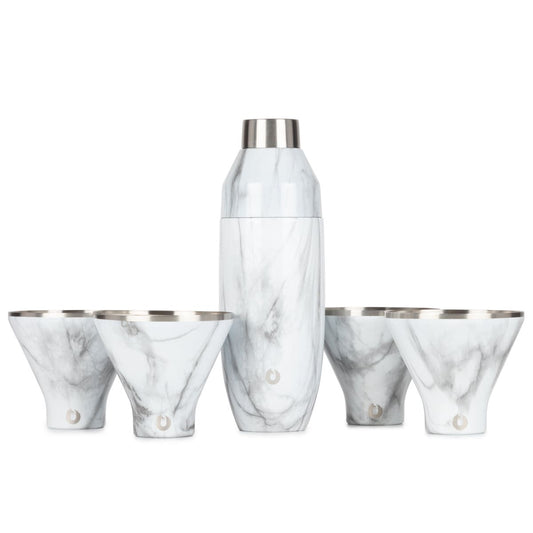 Stainless Steel Cocktail Shaker and Martini Glass Set, Marble