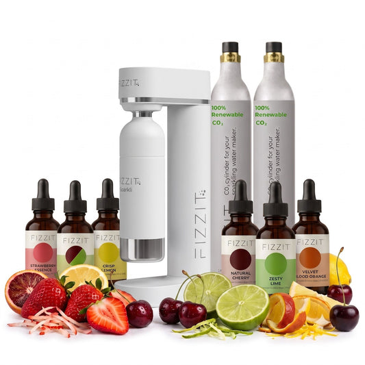 The APEX FIZZ Collection by FIZZIT: Elite Home Carbonation System Bundle | Includes Premium Soda Maker, Stainless Steel Bottle, Two 60L CO2 Cylinders, & 6 Zero-Sugar Flavor Drops (960 Cans Equivalent)