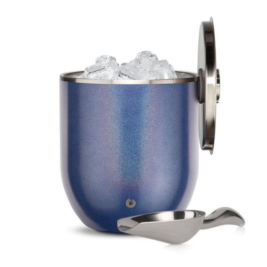 Stainless Steel Ice Bucket with Lid and Scoop, Shimmer Blue