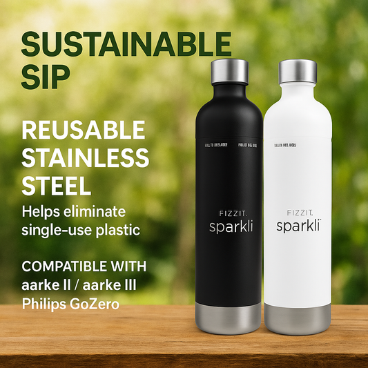 FIZZIT™ Stainless Steel Carbonation Bottle and Water Bottle | Compatible With Philips Carbonation Soda Maker, Smeg and Aarke Soda Makers, Dishwasher Safe