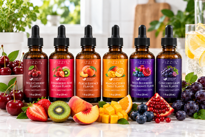 FIZZIT Flavor Drops Variety Pack – 6 Flavors | Zero Sugar, Zero Calories | Stevia Sweetened Sparkling Water Flavor Enhancer | Wild Cherry, Strawberry Kiwi, Peach, Mango Citrus, Blueberry Pomegranate & Grape | 1 oz Each