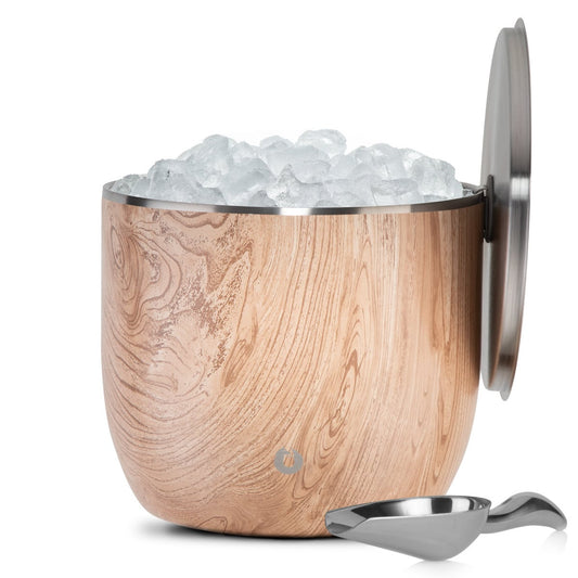 Extra Large Ice Bucket with Lid and Ice Scoop, Natural Teak