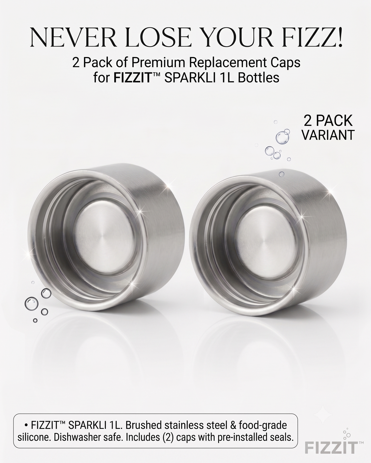 Replacement Stainless Steel Cap for SPARKLI Carbonating Bottles (Includes Airtight Silicone Gasket)