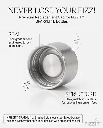 Replacement Stainless Steel Cap for SPARKLI Carbonating Bottles (Includes Airtight Silicone Gasket)