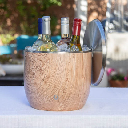 Extra Large Ice Bucket with Lid and Ice Scoop, Natural Teak