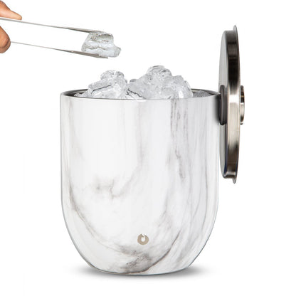 Stainless Steel Ice Bucket with Lid and Tongs, Marble