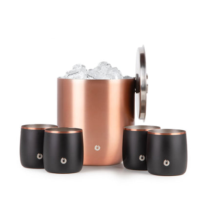 Stainless Steel Ice Bucket with Rocks Glass Set, Gold and Black by Snowfox