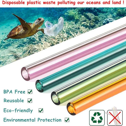 Reusable Glass Straws Eco-friendly Drinking Straws for Smoothie Milkshakes Tea Juice Cocktail Straw with Brush Multi-Color Mixed