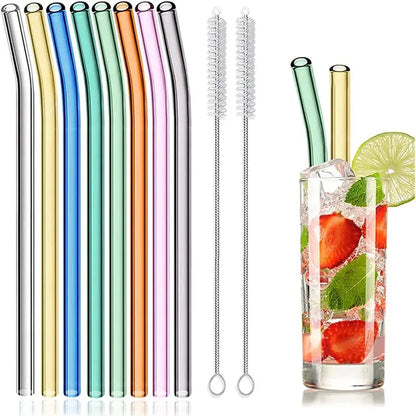 Reusable Glass Straws Eco-friendly Drinking Straws for Smoothie Milkshakes Tea Juice Cocktail Straw with Brush Multi-Color Mixed