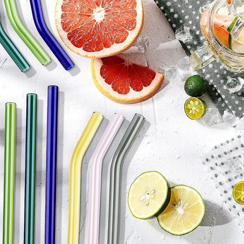 Reusable Glass Straws Eco-friendly Drinking Straws for Smoothie Milkshakes Tea Juice Cocktail Straw with Brush Multi-Color Mixed