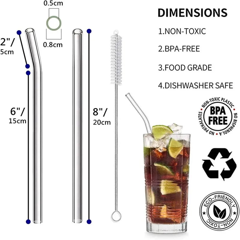 Reusable Glass Straws Eco-friendly Drinking Straws for Smoothie Milkshakes Tea Juice Cocktail Straw with Brush Multi-Color Mixed