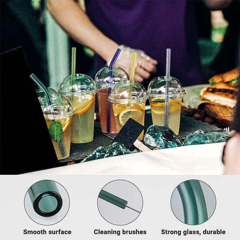 Reusable Glass Straws Eco-friendly Drinking Straws for Smoothie Milkshakes Tea Juice Cocktail Straw with Brush Multi-Color Mixed