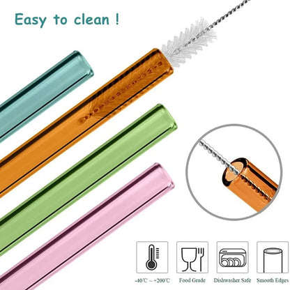 Reusable Glass Straws Eco-friendly Drinking Straws for Smoothie Milkshakes Tea Juice Cocktail Straw with Brush Multi-Color Mixed