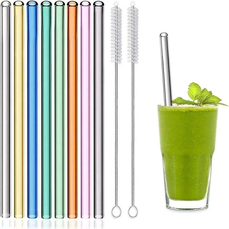 Reusable Glass Straws Eco-friendly Drinking Straws for Smoothie Milkshakes Tea Juice Cocktail Straw with Brush Multi-Color Mixed