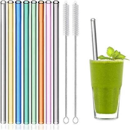 Reusable Glass Straws Eco-friendly Drinking Straws for Smoothie Milkshakes Tea Juice Cocktail Straw with Brush Multi-Color Mixed