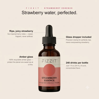FIZZIT Strawberry Essence Flavor Drops | Zero Sugar, Zero Calories | Natural Sparkling Water Enhancer | Replaces 160 Seltzer Cans | 1 fl oz (29mL) Glass Bottle with Dropper