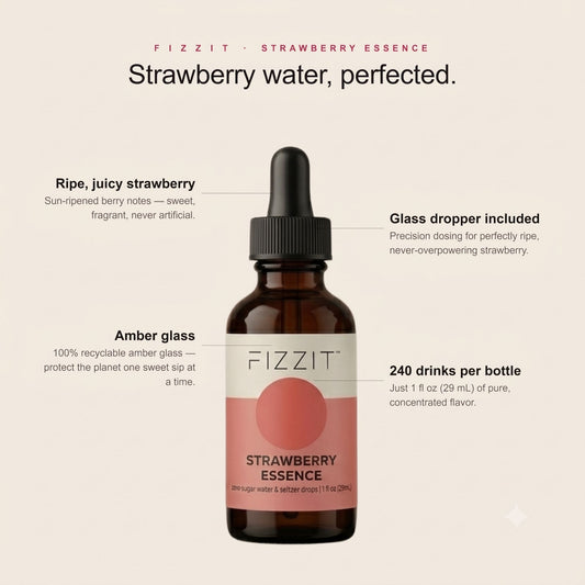 FIZZIT Strawberry Essence Flavor Drops | Zero Sugar, Zero Calories | Natural Sparkling Water Enhancer | Replaces 160 Seltzer Cans | 1 fl oz (29mL) Glass Bottle with Dropper