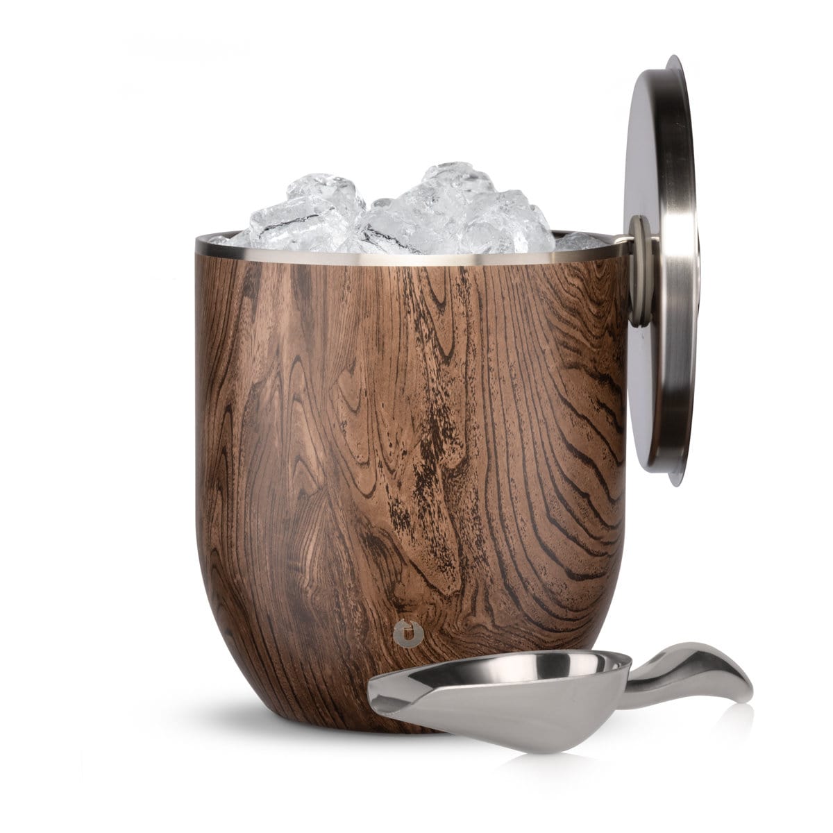 Stainless Steel Ice Bucket with Lid and Scoop, Dark Walnut