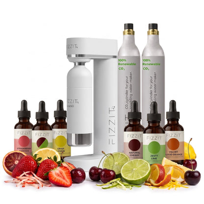 The APEX FIZZ Collection by FIZZIT: Elite Home Carbonation System Bundle | Includes Premium Soda Maker, Stainless Steel Bottle, Two 60L CO2 Cylinders, & 6 Zero-Sugar Flavor Drops (960 Cans Equivalent)