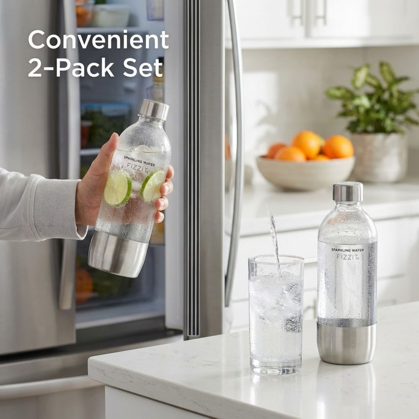 Replacement Bottle for Universal Soda Makers, Soda Stream Carbonating Sparkling Water Machine 1 Liter | 2 Pack